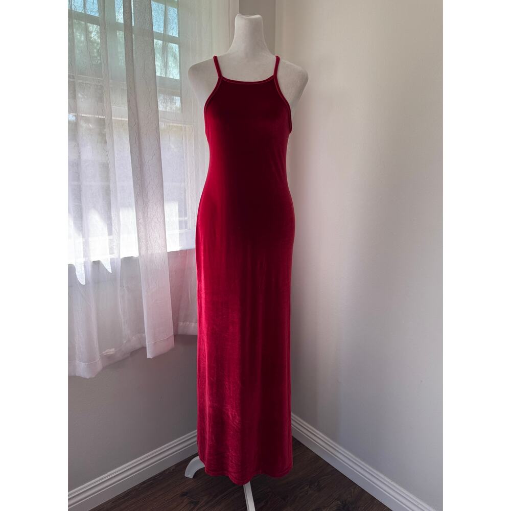Vintage ‘00s Kiabi Red Velvet Sleeveless Bodycon Maxi Dress